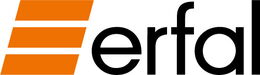 Erfal Logo: drei orange horizontale Balken links, daneben schwarze Schrift „erfal