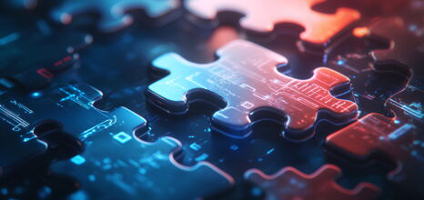 Puzzlestücke mit digitalem Design, symbolisieren nahtlose Datenintegration.
