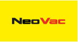 NeoVac Logo mit schwarzem und rotem Text auf gelbem Hintergrund