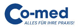 Co-med Logo mit Tagline "Alles für Ihre Praxis" in blau