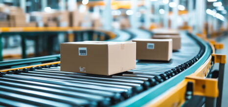 Pakete auf Förderband für effizientes Retourenmanagement mit Microsoft Dynamics 365
